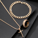 Pulseira Preta +Anel e Colar Cruz Masculino