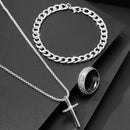 Pulseira Preta +Anel e Colar Cruz Masculino