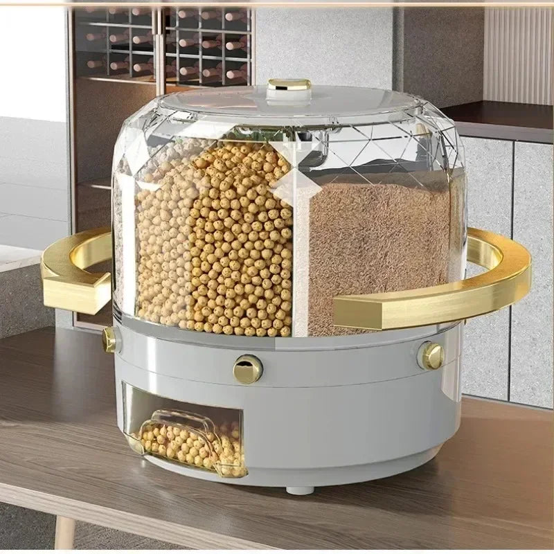 Distribuidor De Arroz Selado Com Rotação De 360 Graus, Cereal E Balde De Grão