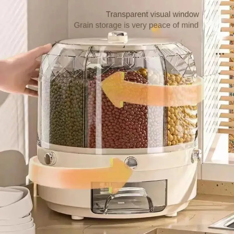 Distribuidor De Arroz Selado Com Rotação De 360 Graus, Cereal E Balde De Grão