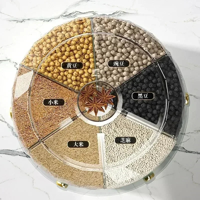 Distribuidor De Arroz Selado Com Rotação De 360 Graus, Cereal E Balde De Grão