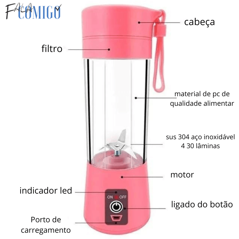Mini Liquidificador Portátil Usb Juice Shake 6 Lâminas - Falacomigo.com